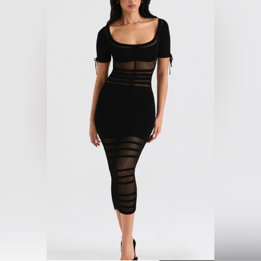 House of CB Black Sheer-Panel Midi Dress